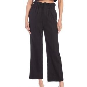Gianni Bini Linen Blend Paper Bag Waist Pants Black Sz Medium